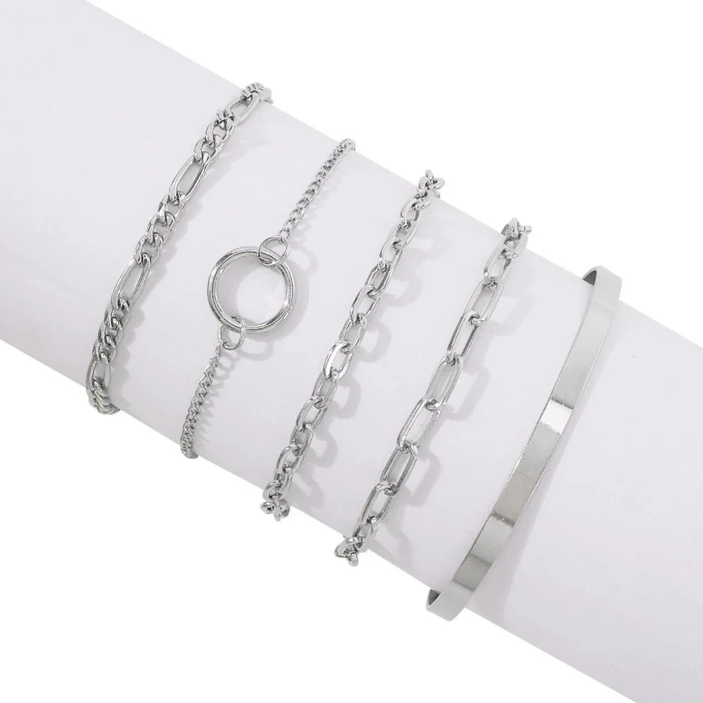 5pcs Silver Bracelet Set